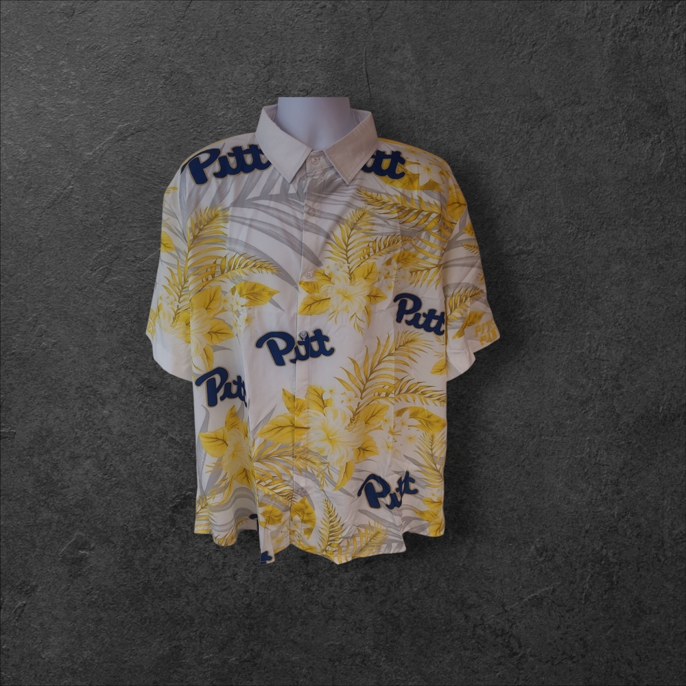 Men's Pitt Panthers Button Down Short Sleevw Yellow Floral Shirt Size S